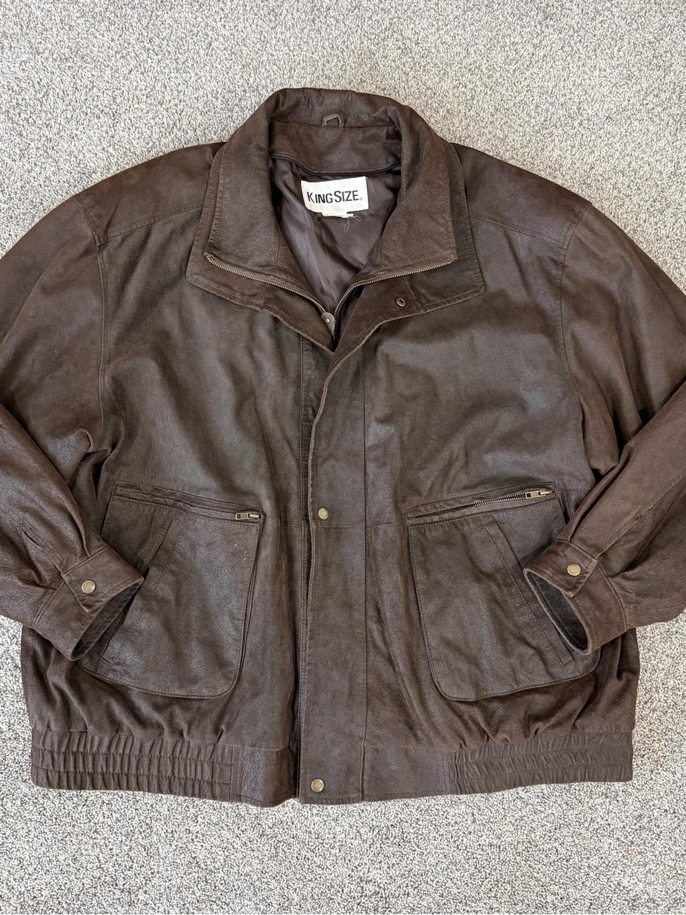 Vintage King Size Chocolate Brown Genuine Suede Bomber Jacket Men’s Big 4XL